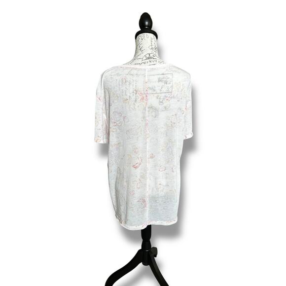 Free People Sheer Floral Tourist Tee T-shirt Oversized Large Pink Orange Flowers - Picture 2 of 8